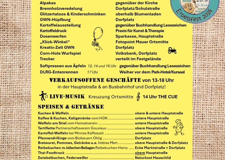 In Nümbrecht ist was los! Am 20. September ist Erpelsfest!